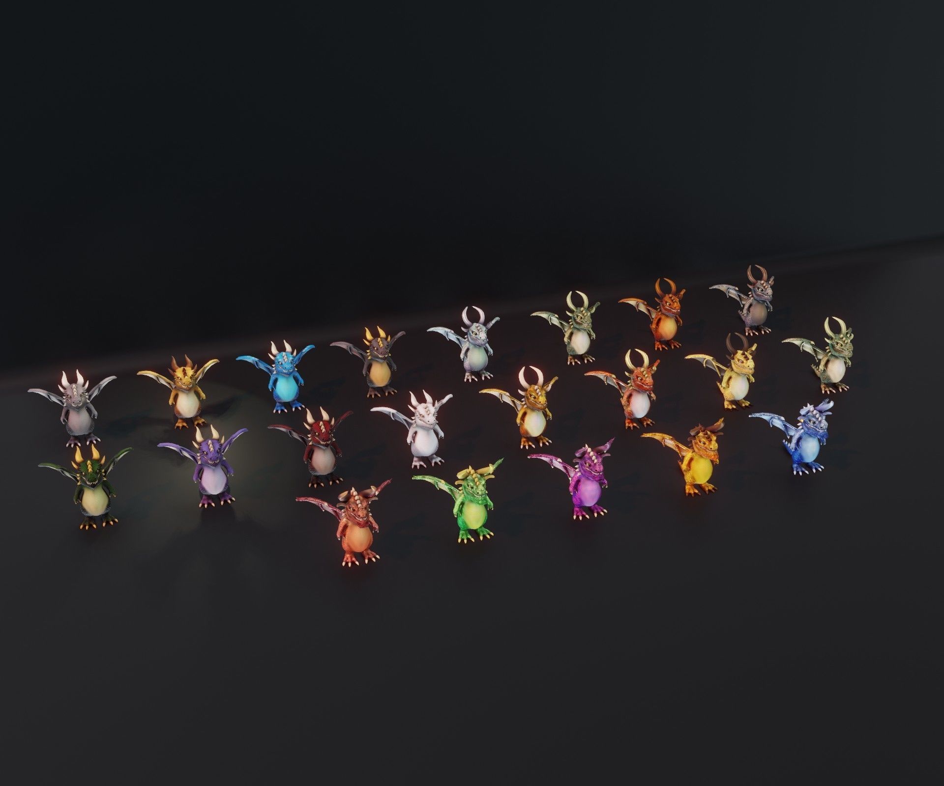20 Stylized Dragons 3D Models Pack Low-poly 3D model_21