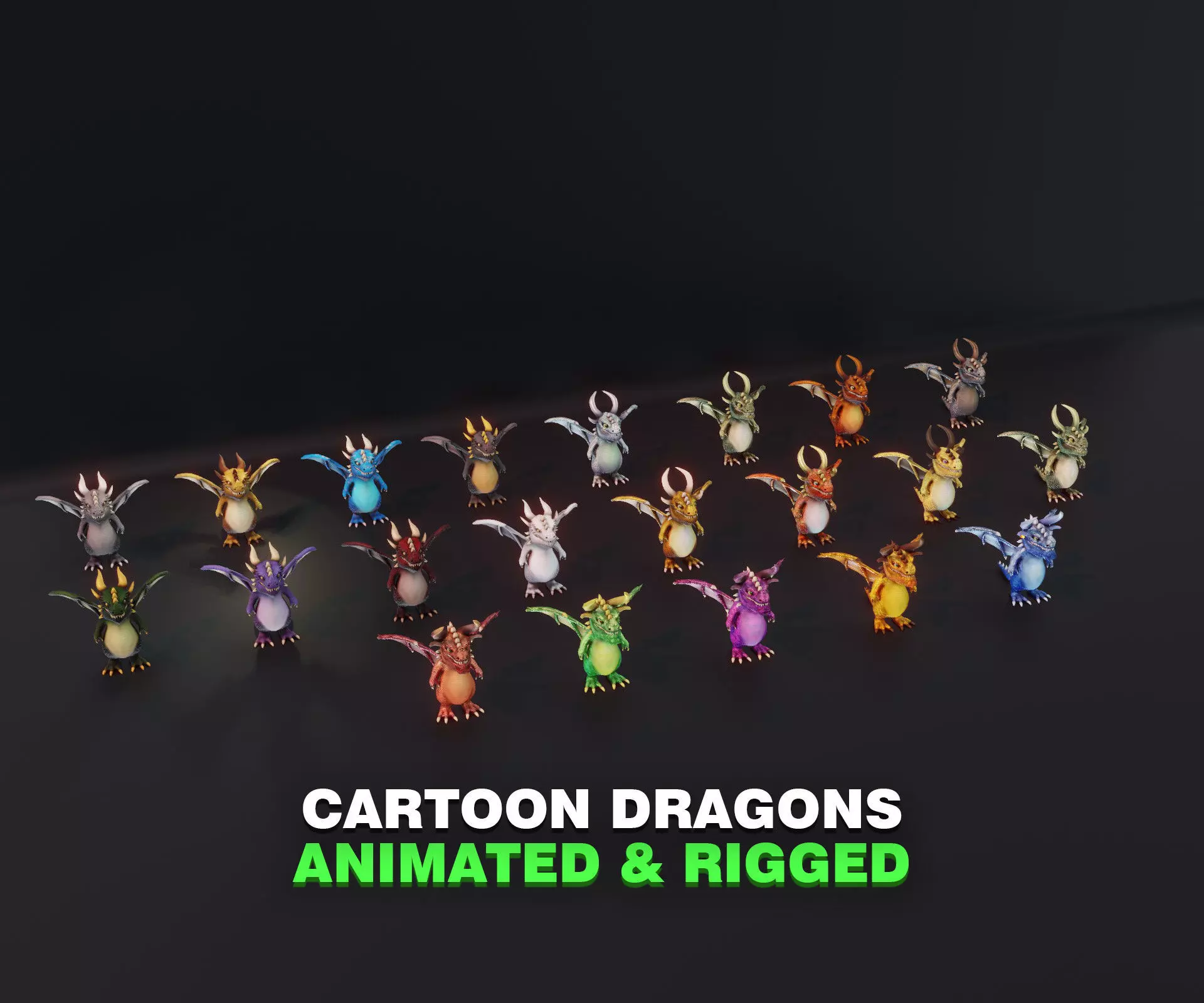 20 Stylized Dragons 3D Models Pack Low-poly 3D model_0