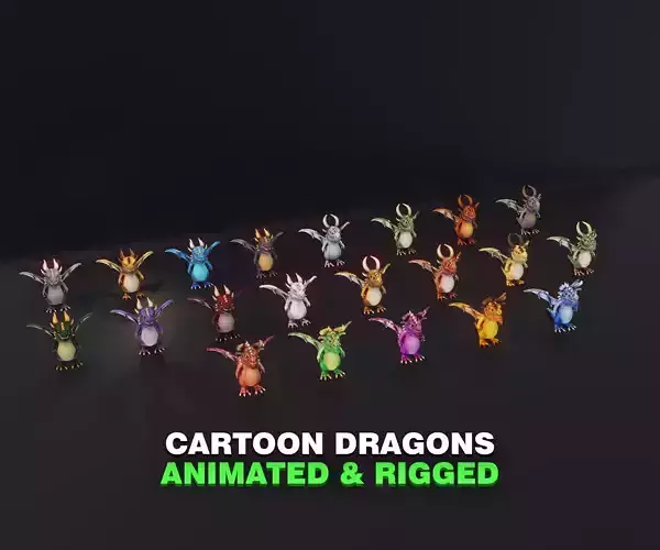 20 Stylized Dragons 3D Models Pack Low-poly 3D model
