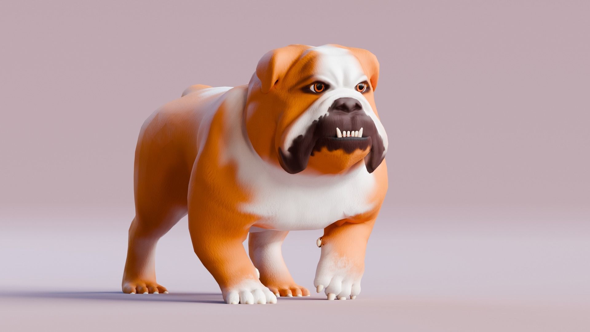 Low poly - Stylized dog - Bulldog Low-poly 3D model_3