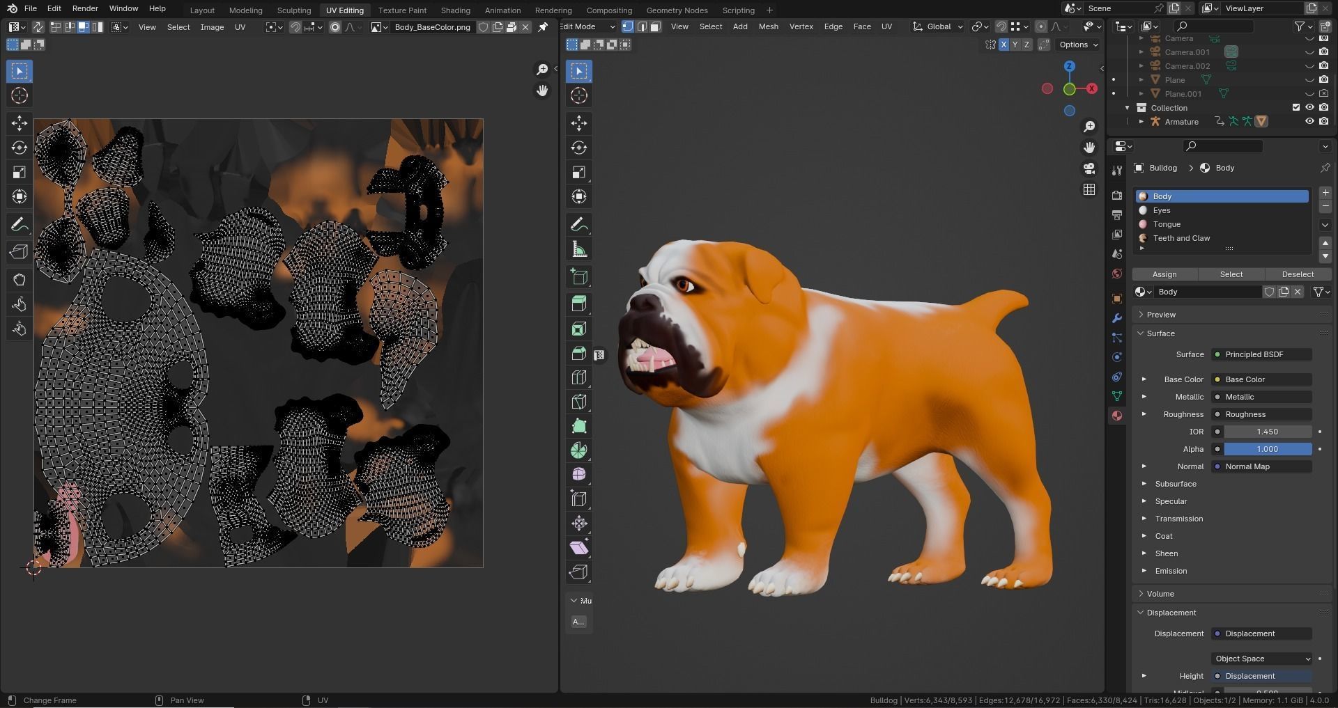 Low poly - Stylized dog - Bulldog Low-poly 3D model_10