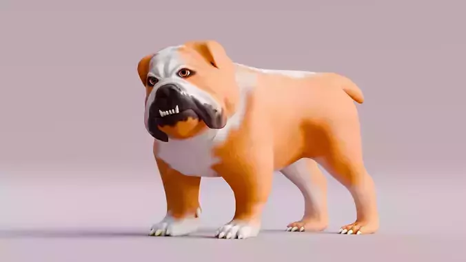 Low poly - Stylized dog - Bulldog Low-poly 3D model