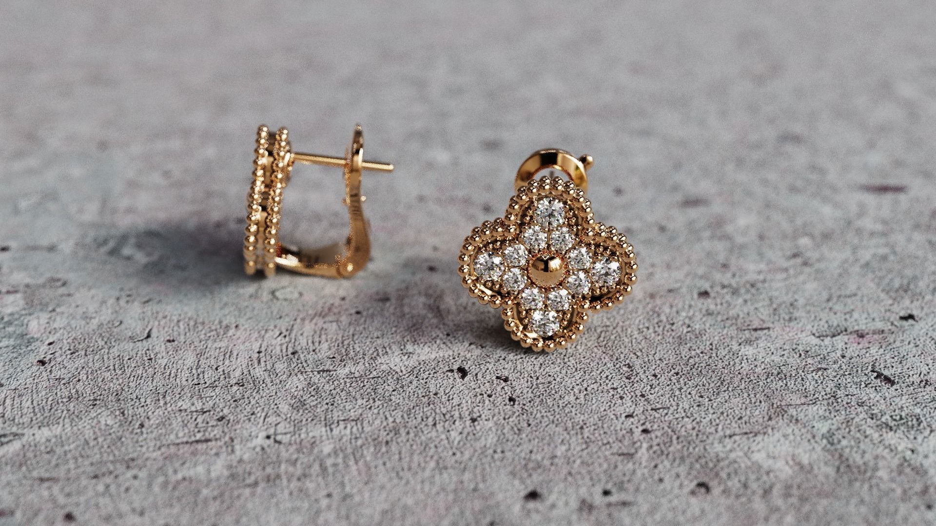 Van Cleef Earrings lightweight 3D print model_5