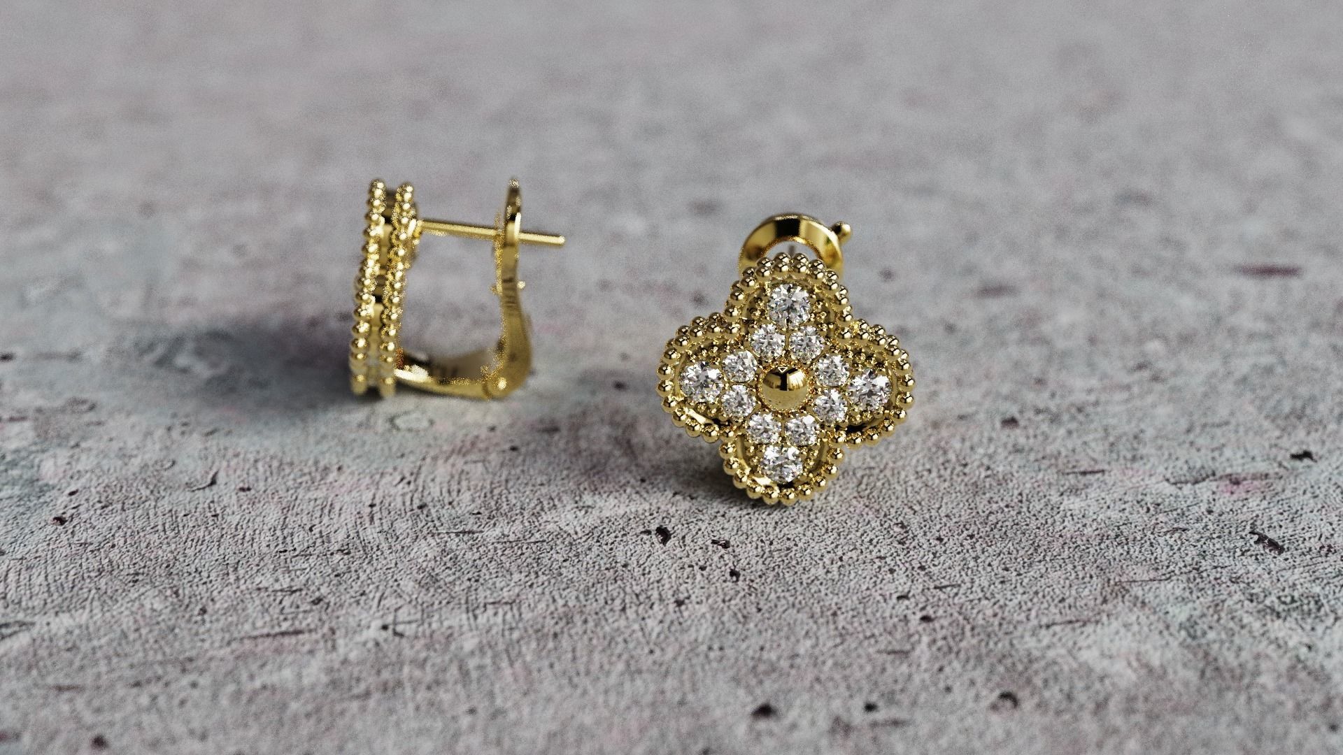 Van Cleef Earrings lightweight 3D print model_6