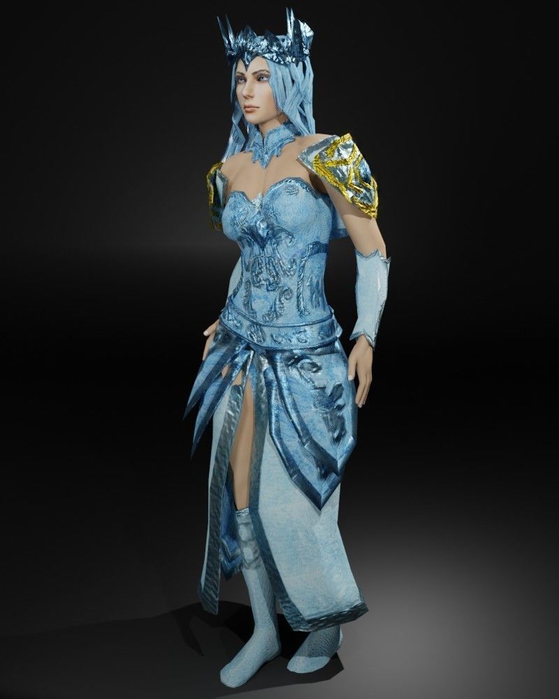 Ice Queen Game Character Low-poly 3D model_10
