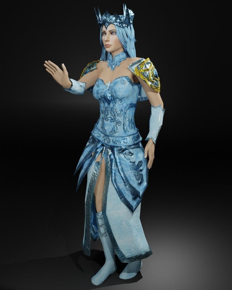 Ice Queen Game Character Low-poly 3D model_8