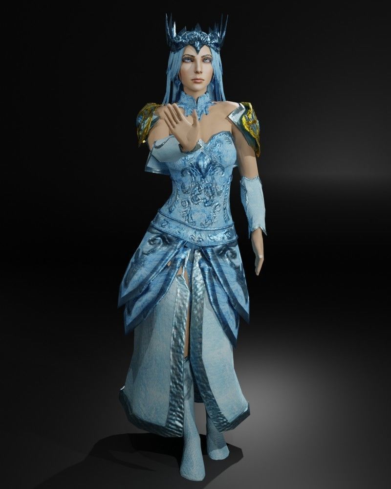 Ice Queen Game Character Low-poly 3D model_9