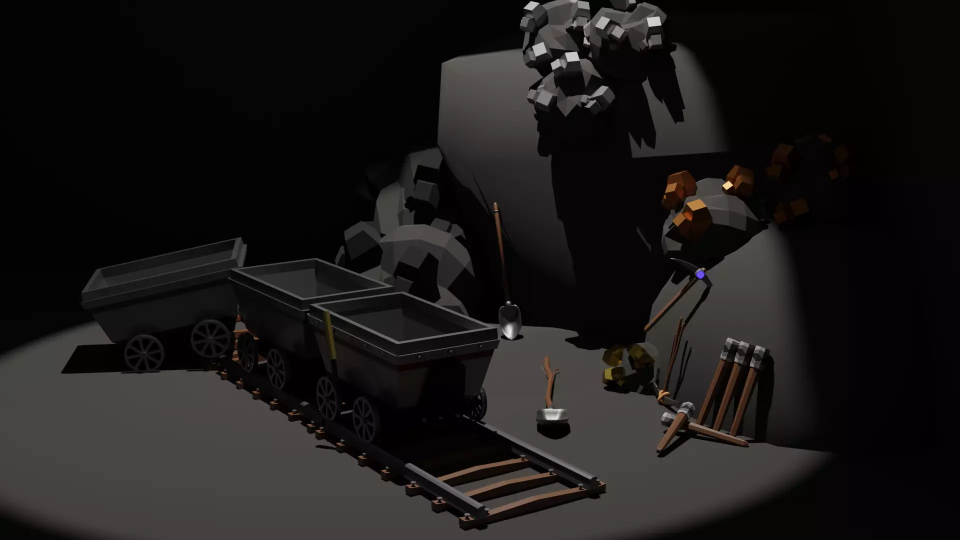 Low Poly Mineshaft Low-poly 3D model_0