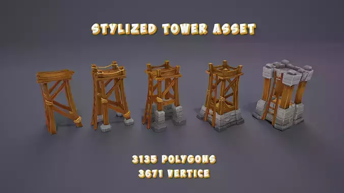 Stylized towers asset Low-poly 3D model