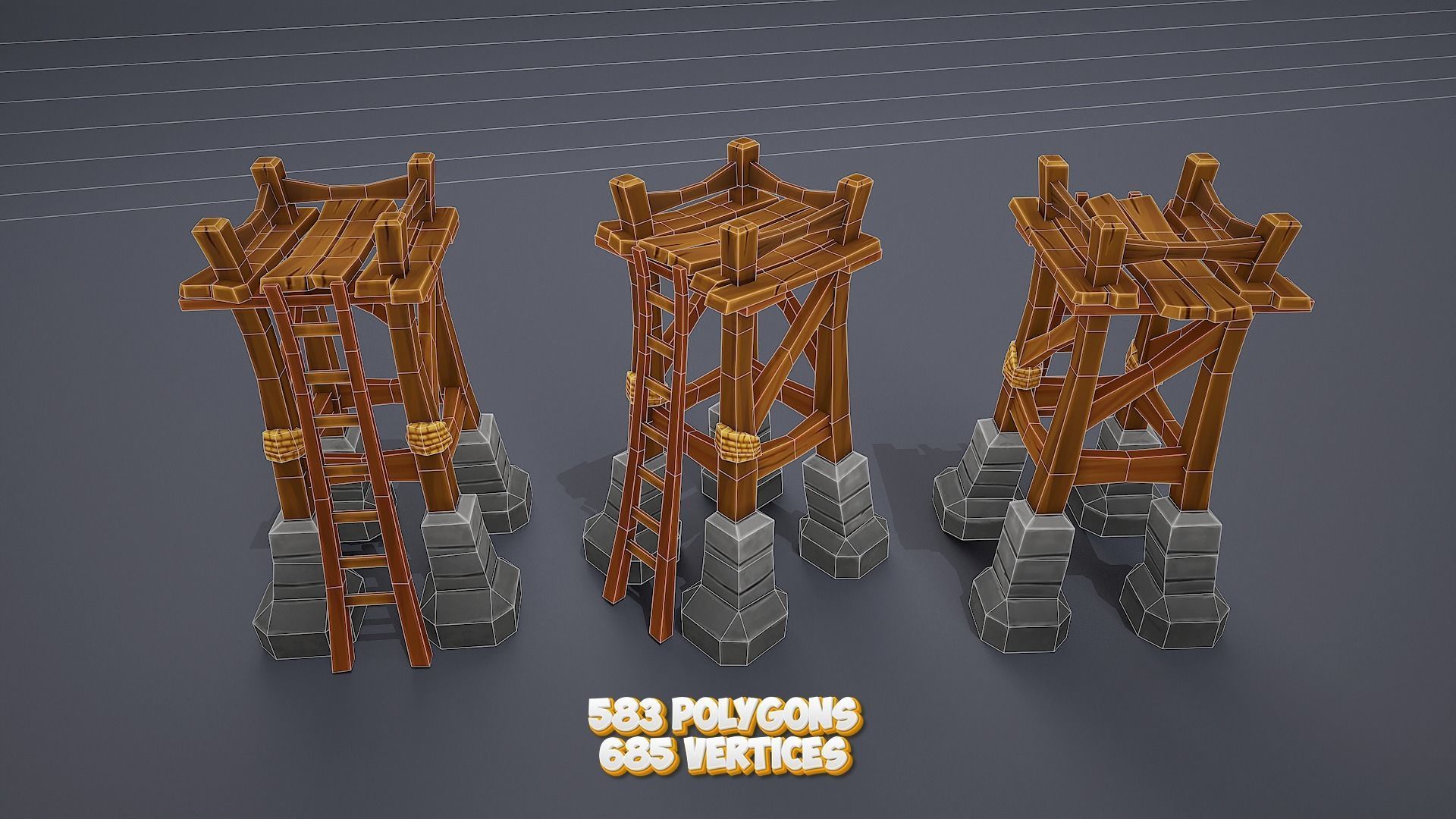 Stylized towers asset Low-poly 3D model_8