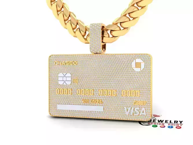 Custom Debit Card Diamond Pendant - Credit Card Necklace  3D print model