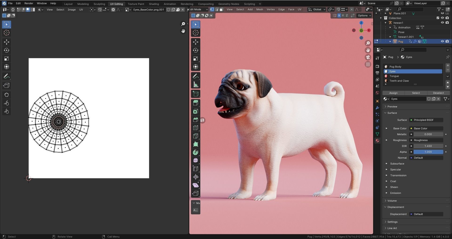 Low poly - Stylized dog - Pug Low-poly 3D model_10