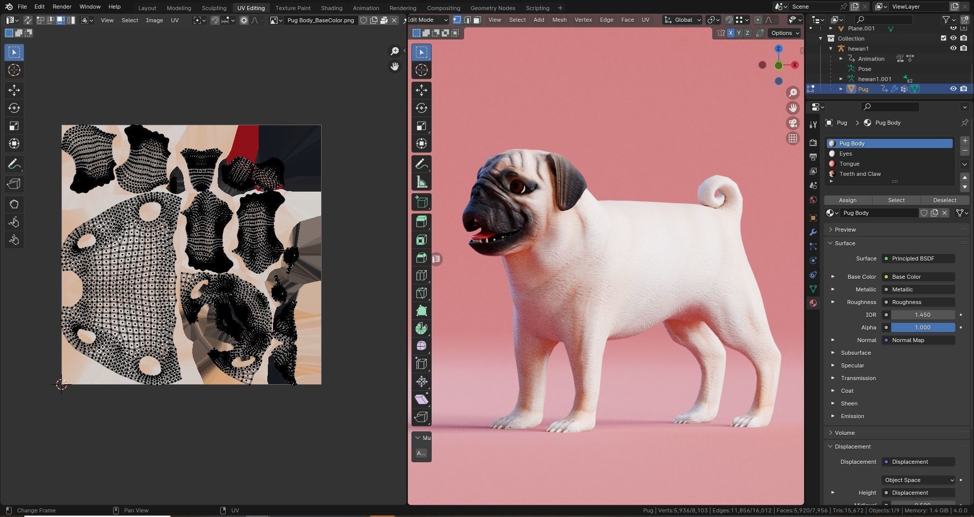 Low poly - Stylized dog - Pug Low-poly 3D model_8