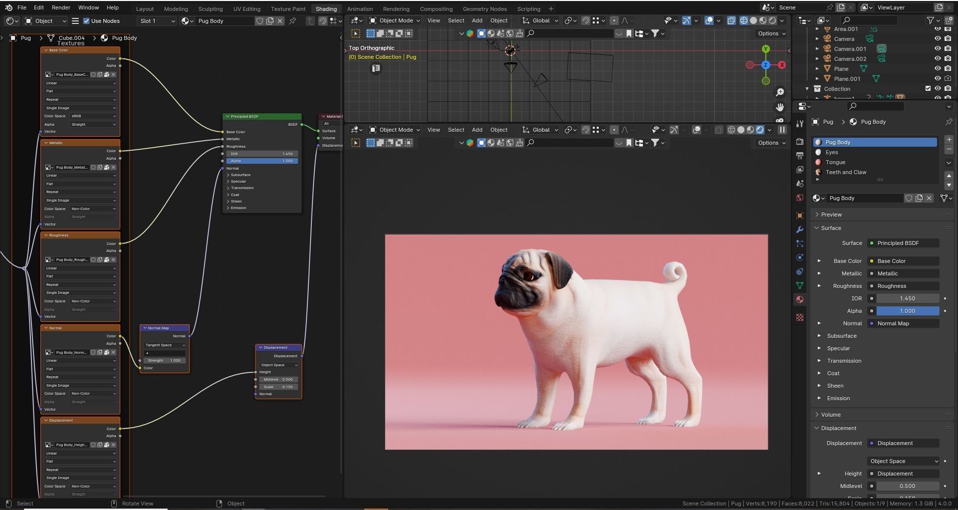 Low poly - Stylized dog - Pug Low-poly 3D model_9