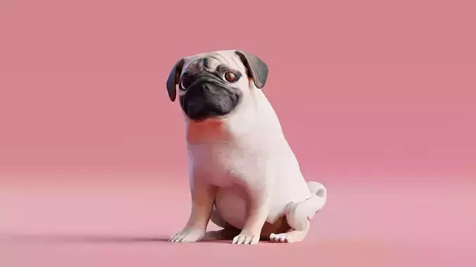 Low poly - Stylized dog - Pug Low-poly 3D model