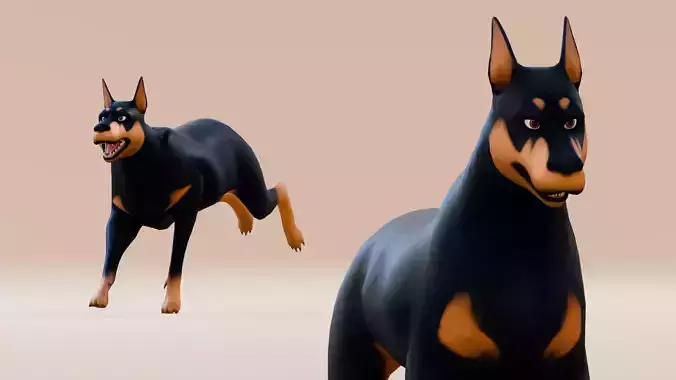Low poly - Stylized dog - Doberman Low-poly 3D model