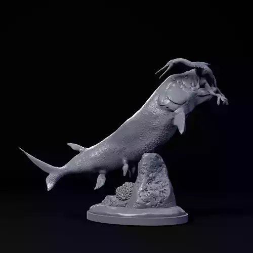 Xiphactinus hunting Hesperornis 1-35 scale pre-supported