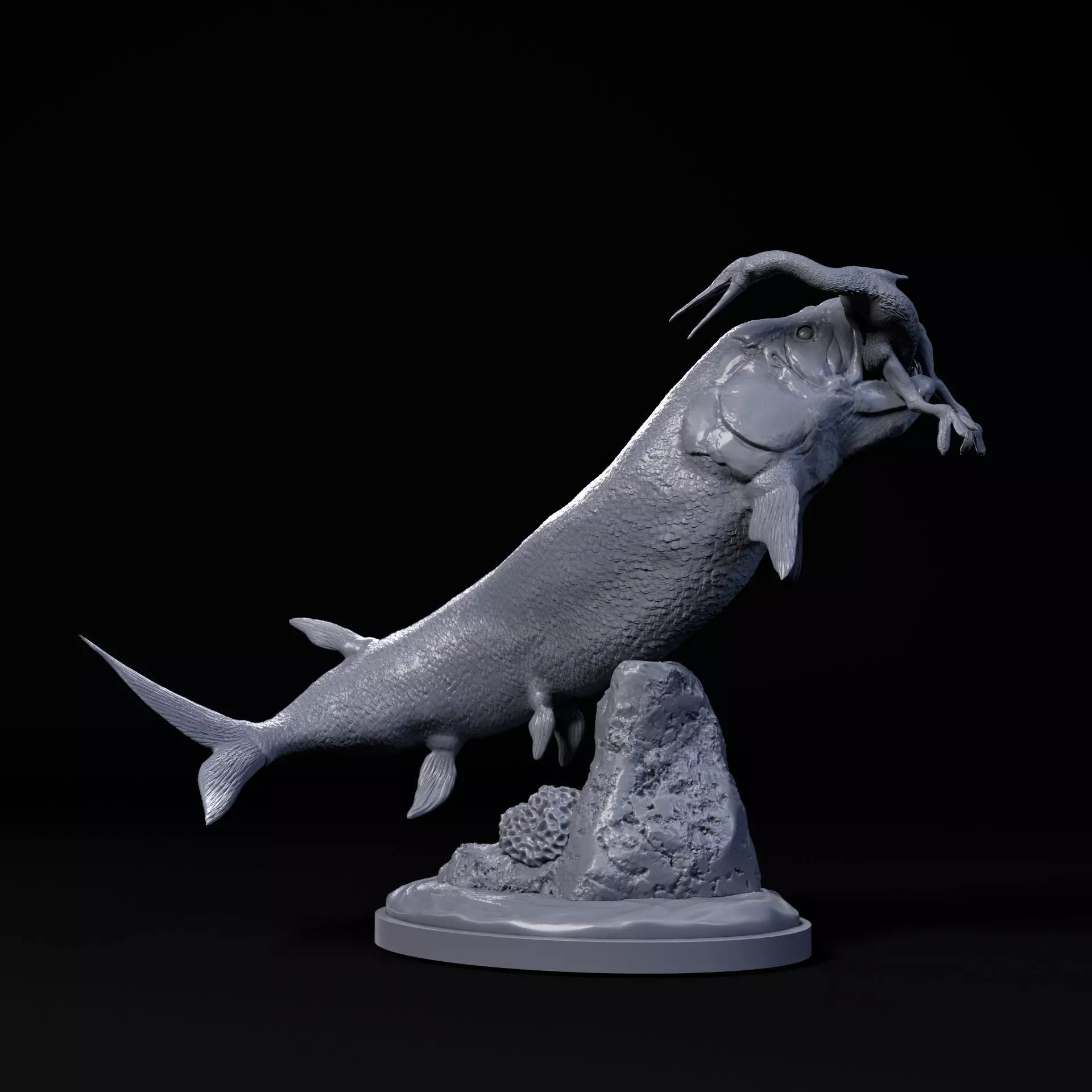 Xiphactinus hunting Hesperornis 1-35 scale pre-supported 3D print model_0