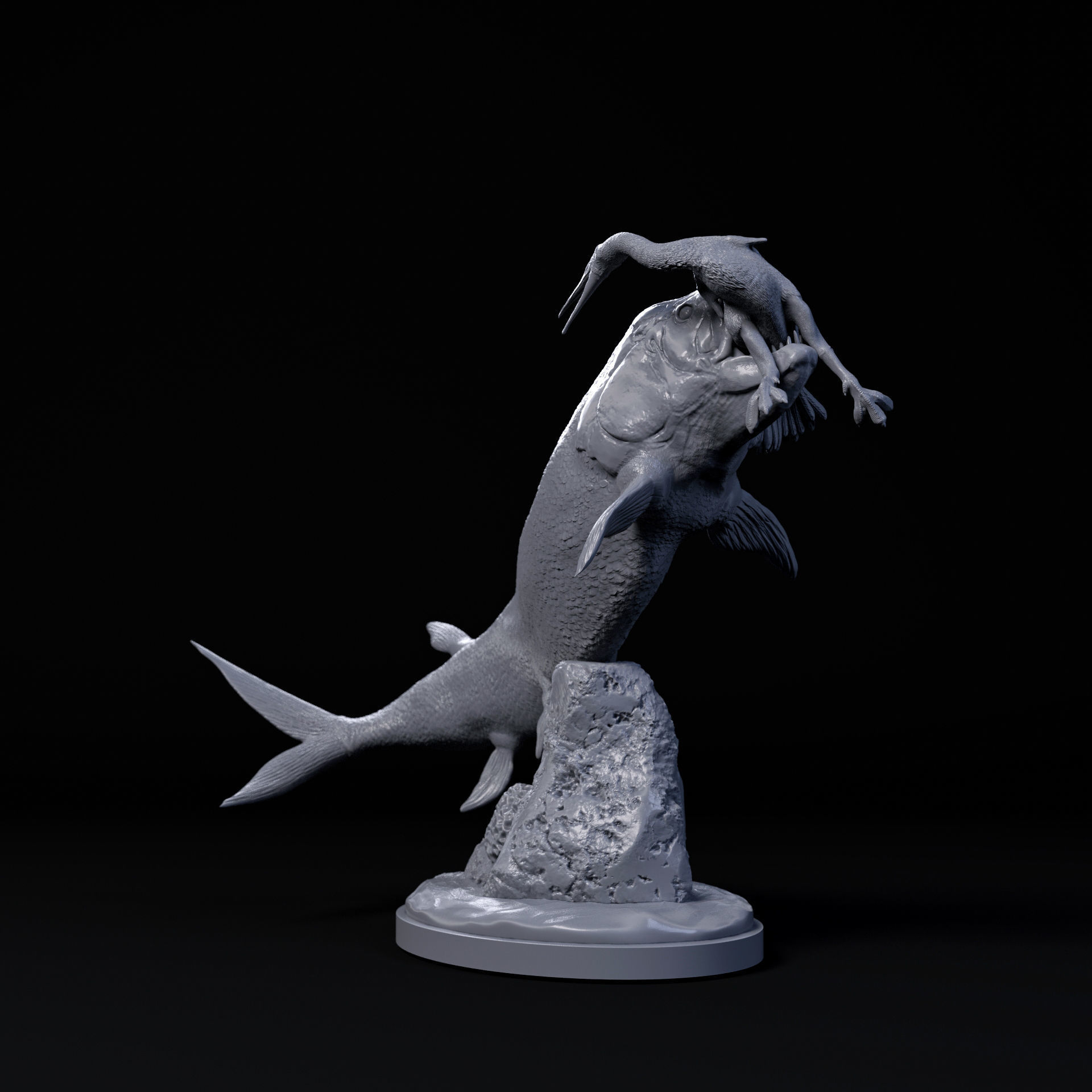 Xiphactinus hunting Hesperornis 1-35 scale pre-supported 3D print model_1