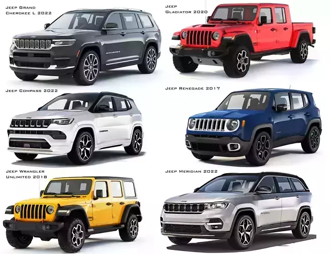 Set of SUVs of the Jeep brand 3D Model Collection