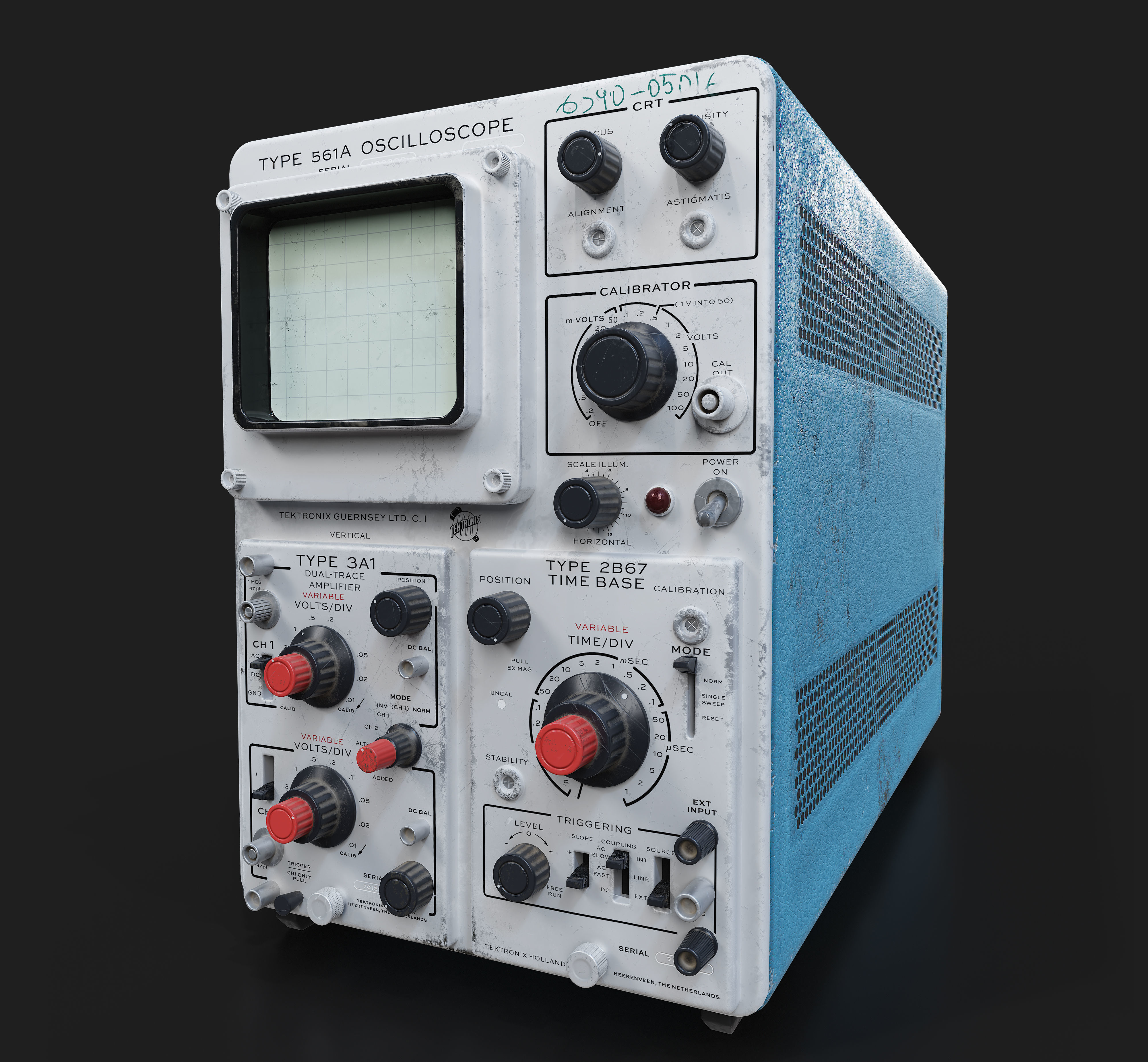Old and Used Oscilloscope Tektronix - Optimized for Games Low-poly 3D model_9
