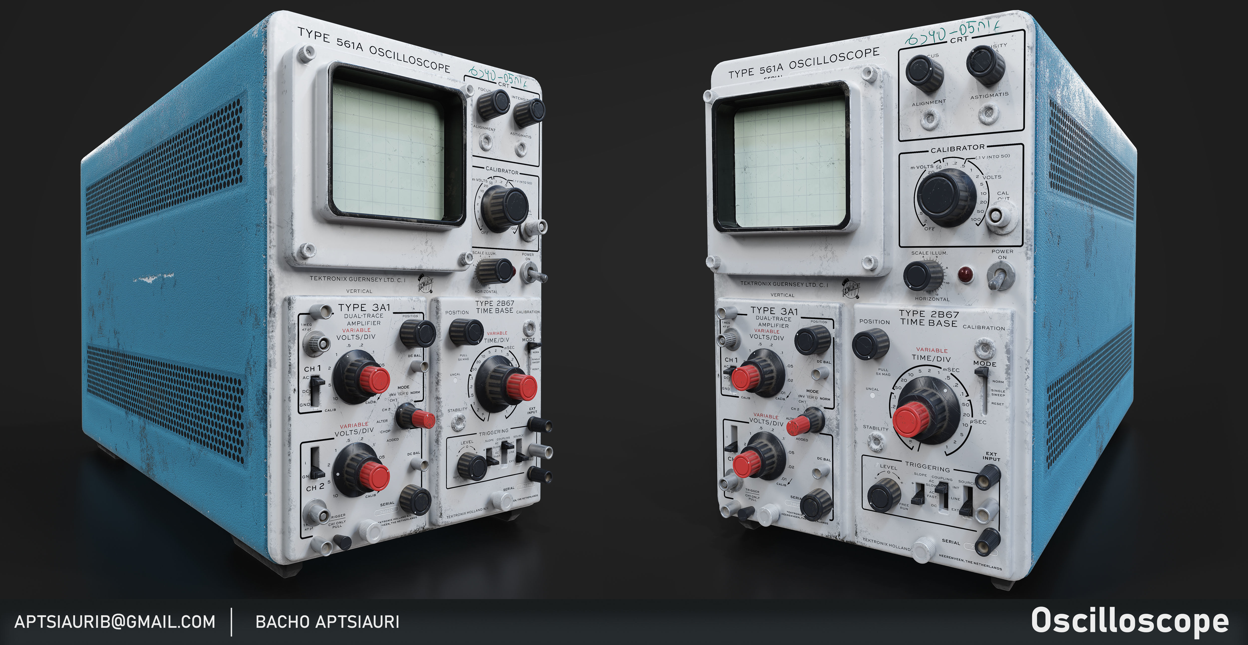 Old and Used Oscilloscope Tektronix - Optimized for Games Low-poly 3D model_2