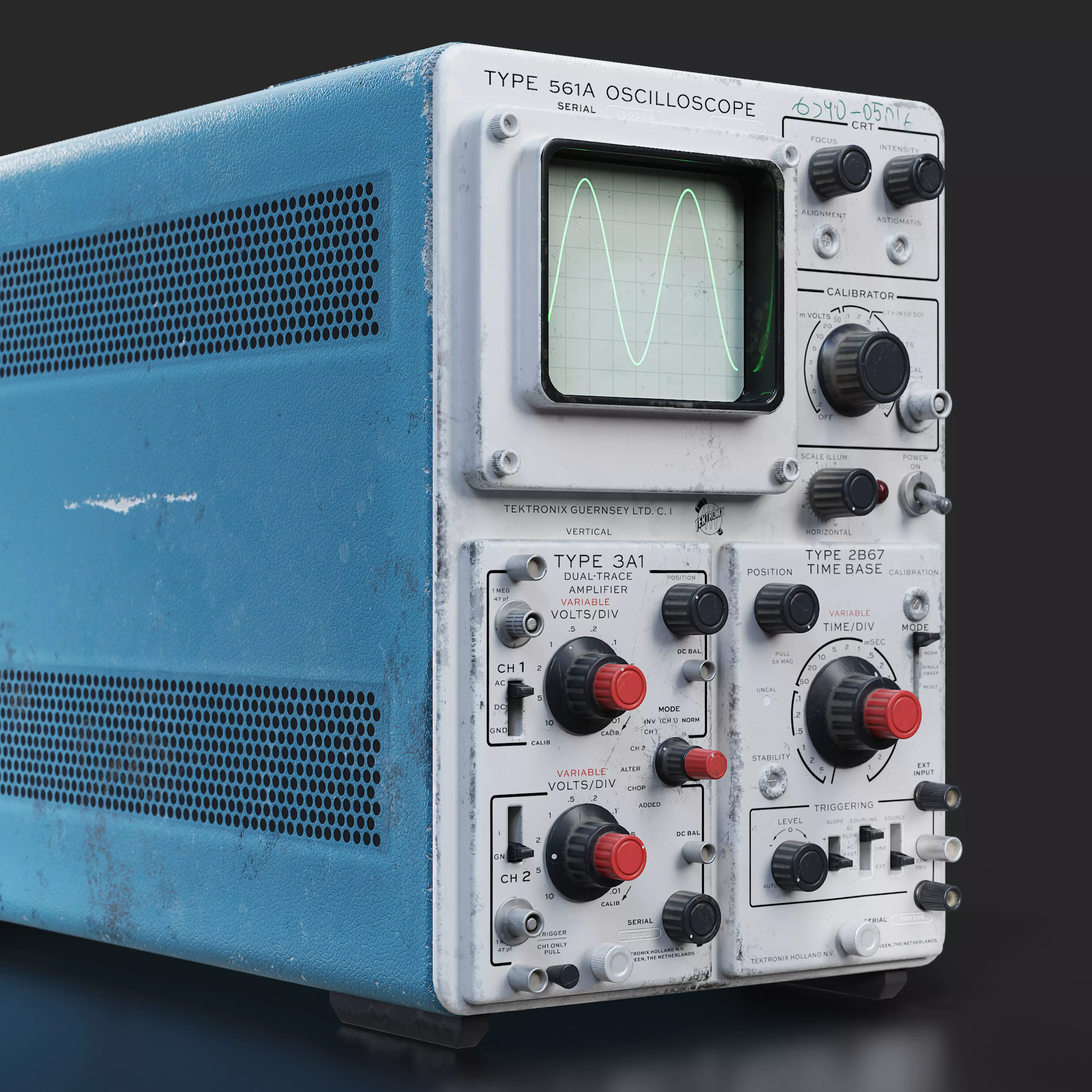 Old and Used Oscilloscope Tektronix - Optimized for Games Low-poly 3D model_0