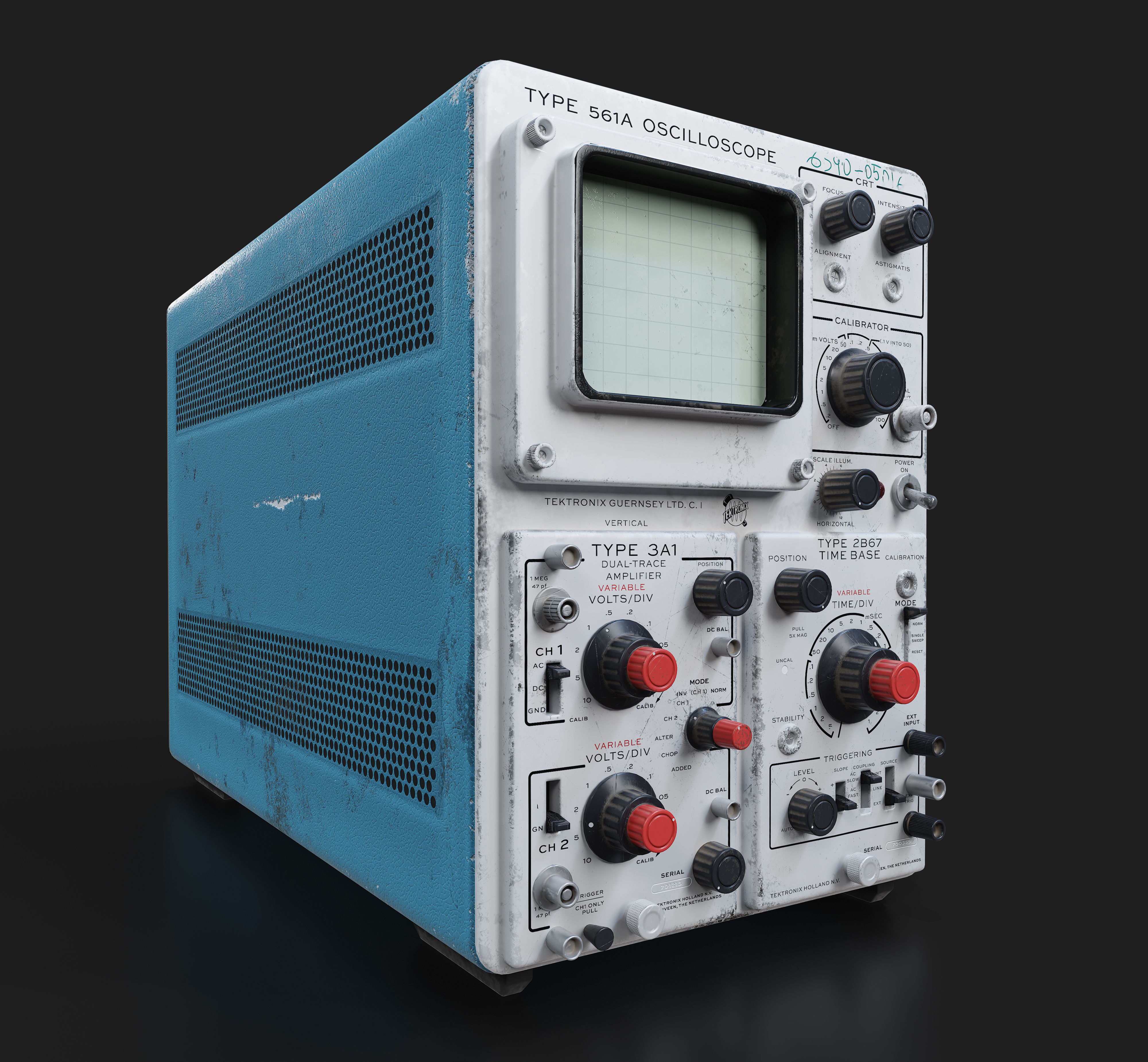 Old and Used Oscilloscope Tektronix - Optimized for Games Low-poly 3D model_7