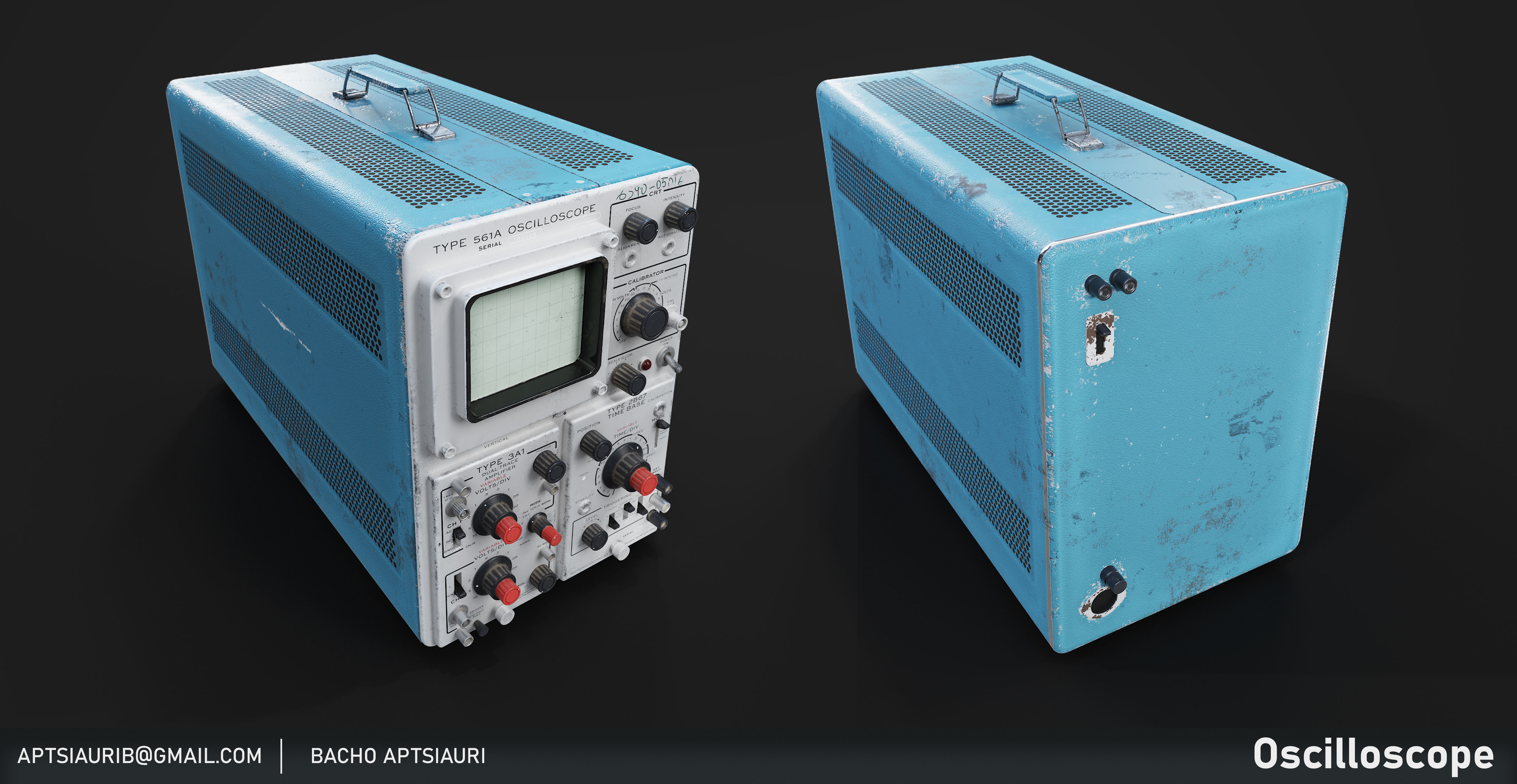 Old and Used Oscilloscope Tektronix - Optimized for Games Low-poly 3D model_3
