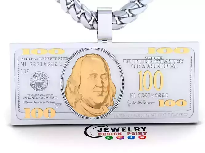 Custom Hundred Dollars Bill Pendant - 100 Dollars Pendant  3D print model