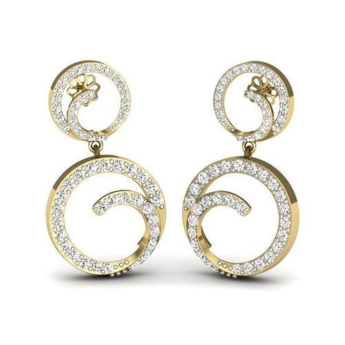 Yellow gold diamond earring-PER-023 DIA 3D print model