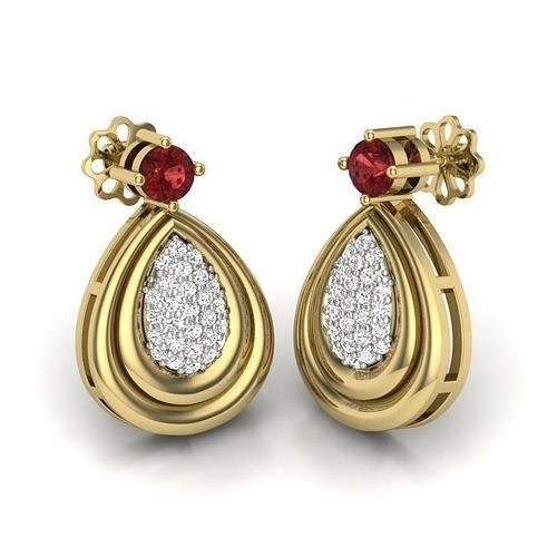 Yellow gold diamond earring-PER-024 DIA 3D print model