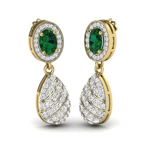 Yellow gold diamond earring-PER-026 DIA 3D print model
