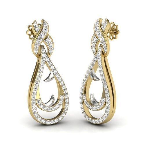 Yellow gold diamond earring-PER-032 DIA 3D print model
