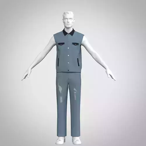  Mens denim jacket and pants rigged model Low-poly 3D model