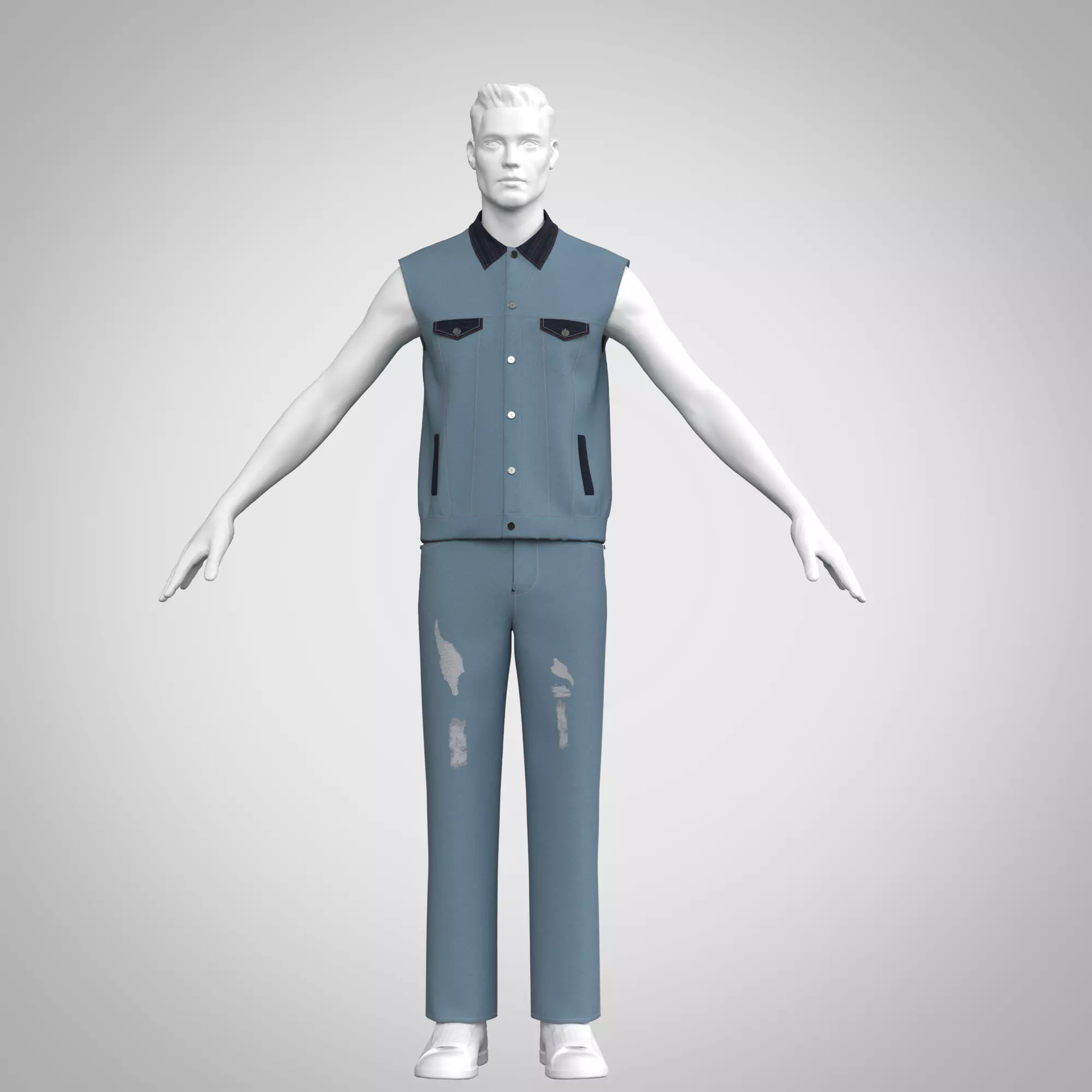 Mens denim jacket and pants rigged model Low-poly 3D model