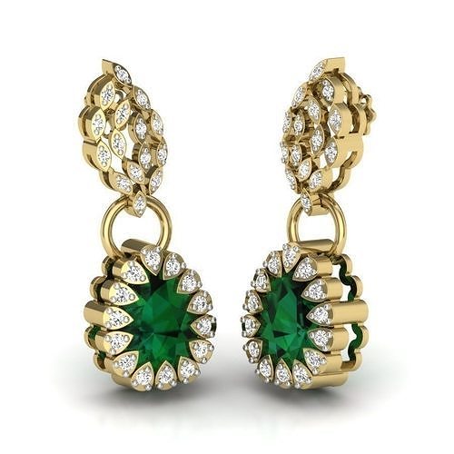 Yellow gold diamond earring-PER-034 DIA 3D print model