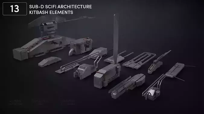 13 SUB-D Scifi Architecture Kitbash Elements Vol I 3D model 13 SUB-D Scifi Architecture Kitbash Elements Vol I 3D model