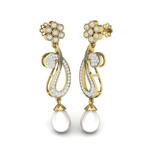 Yellow gold diamond earring-PER-036-DIA 3D print model