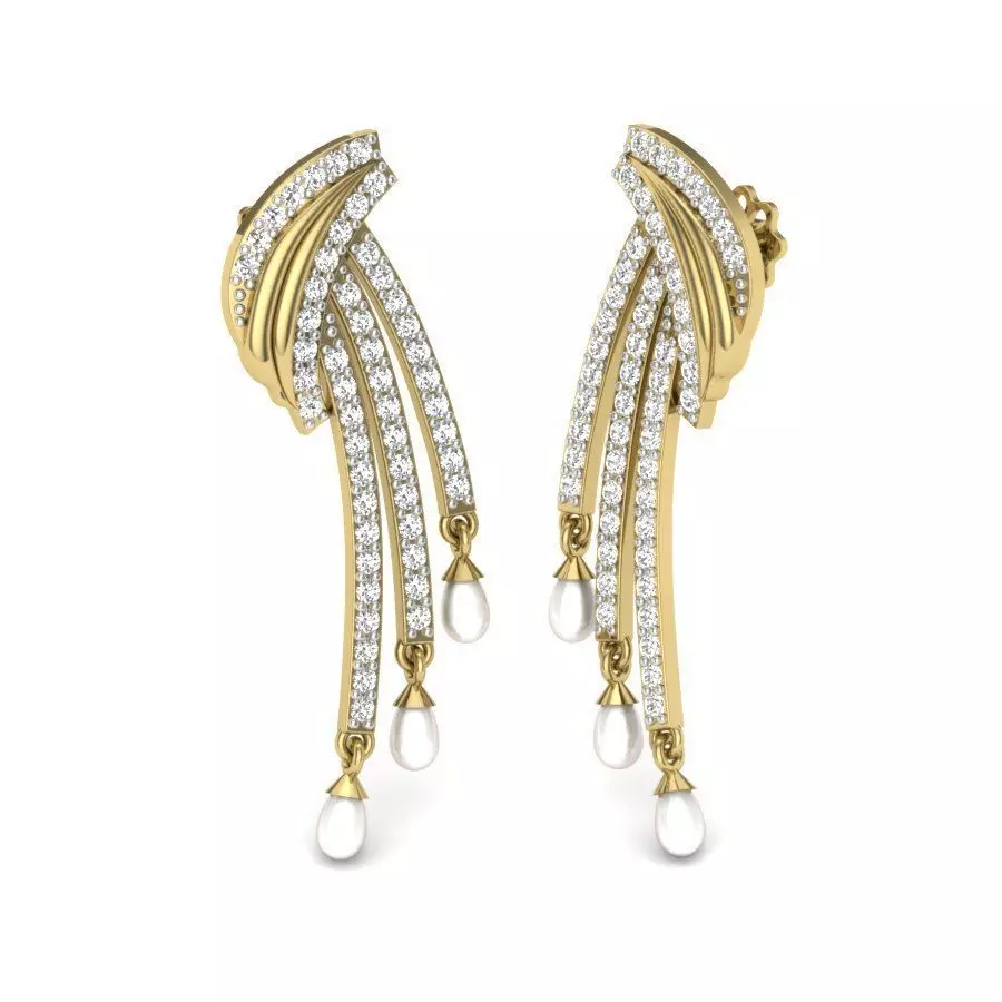 Yellow gold diamond earring-PER-038 DIA 3D print model