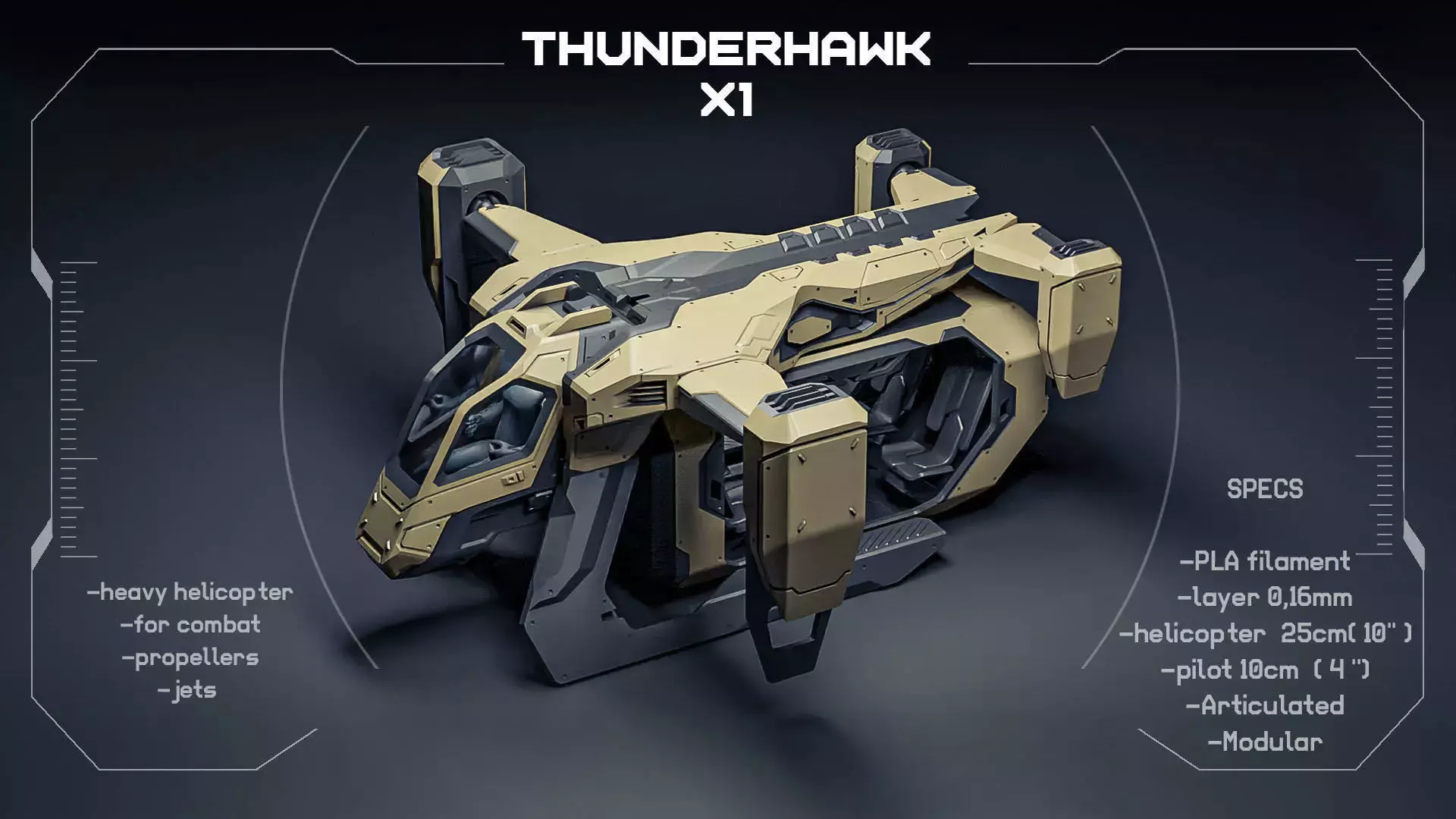 Thunderhawk X1 helicopter 3D print model_0