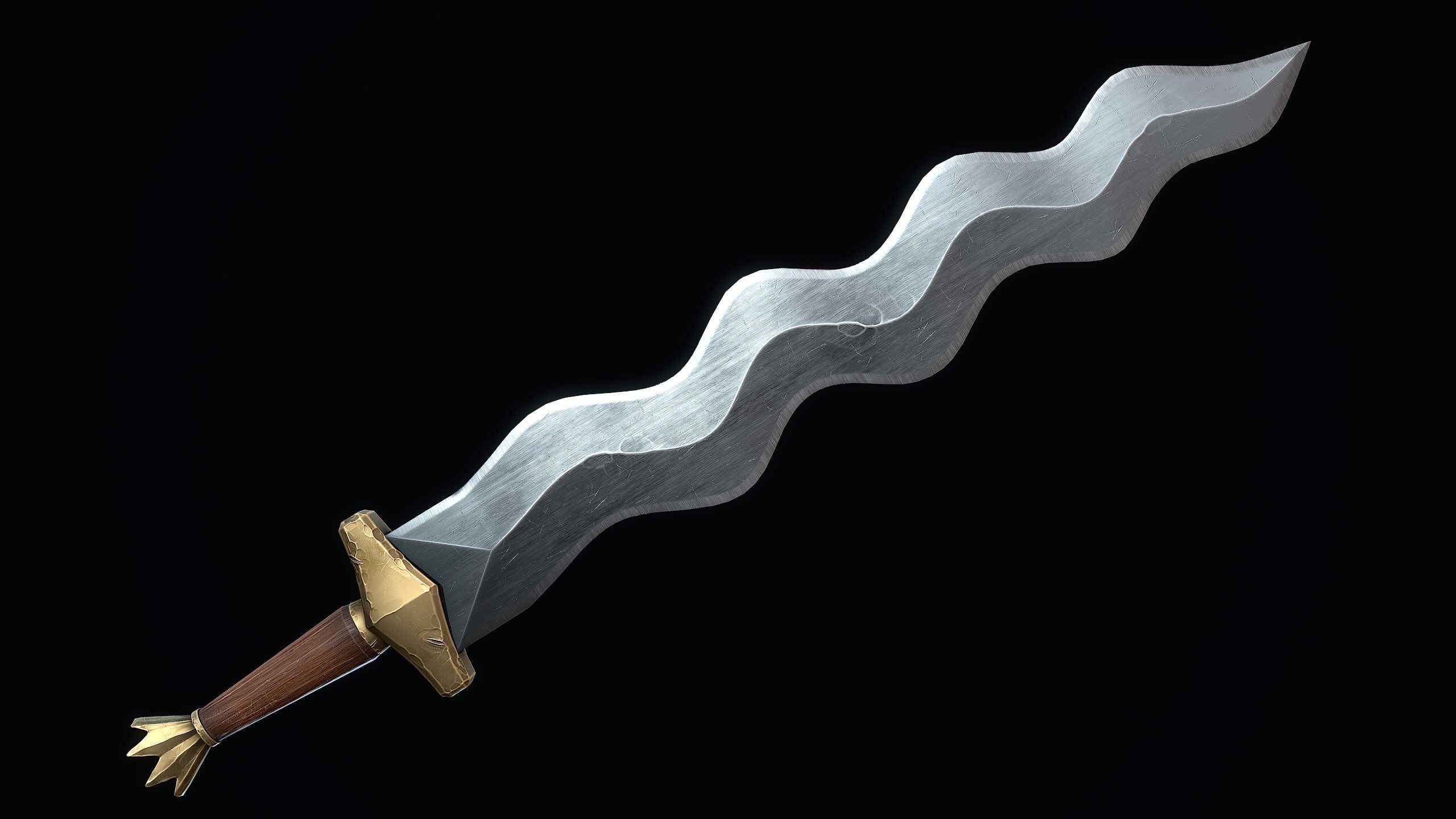 Short Flamberge Sword Low-poly 3D model_6