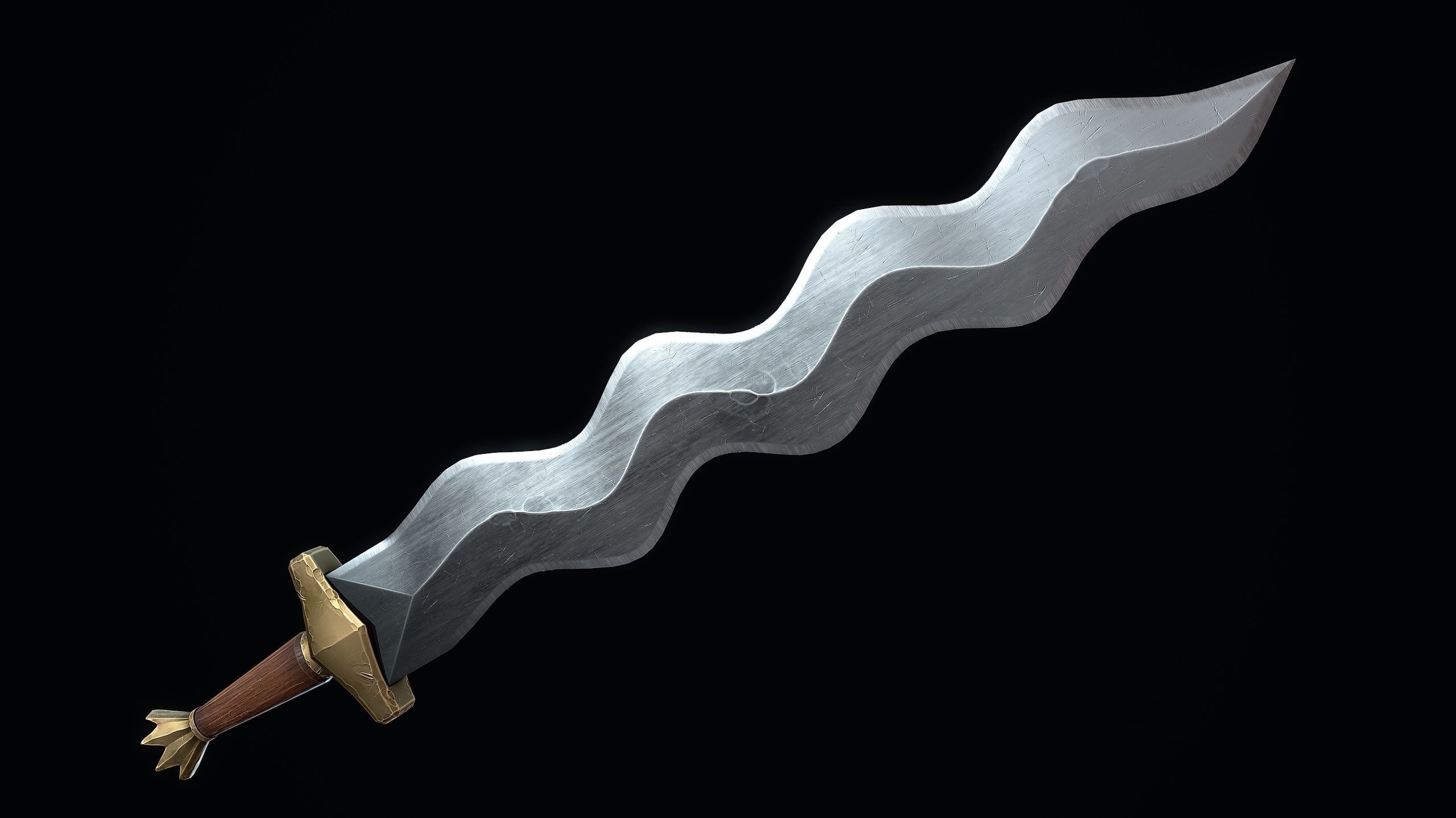 Short Flamberge Sword Low-poly 3D model_7