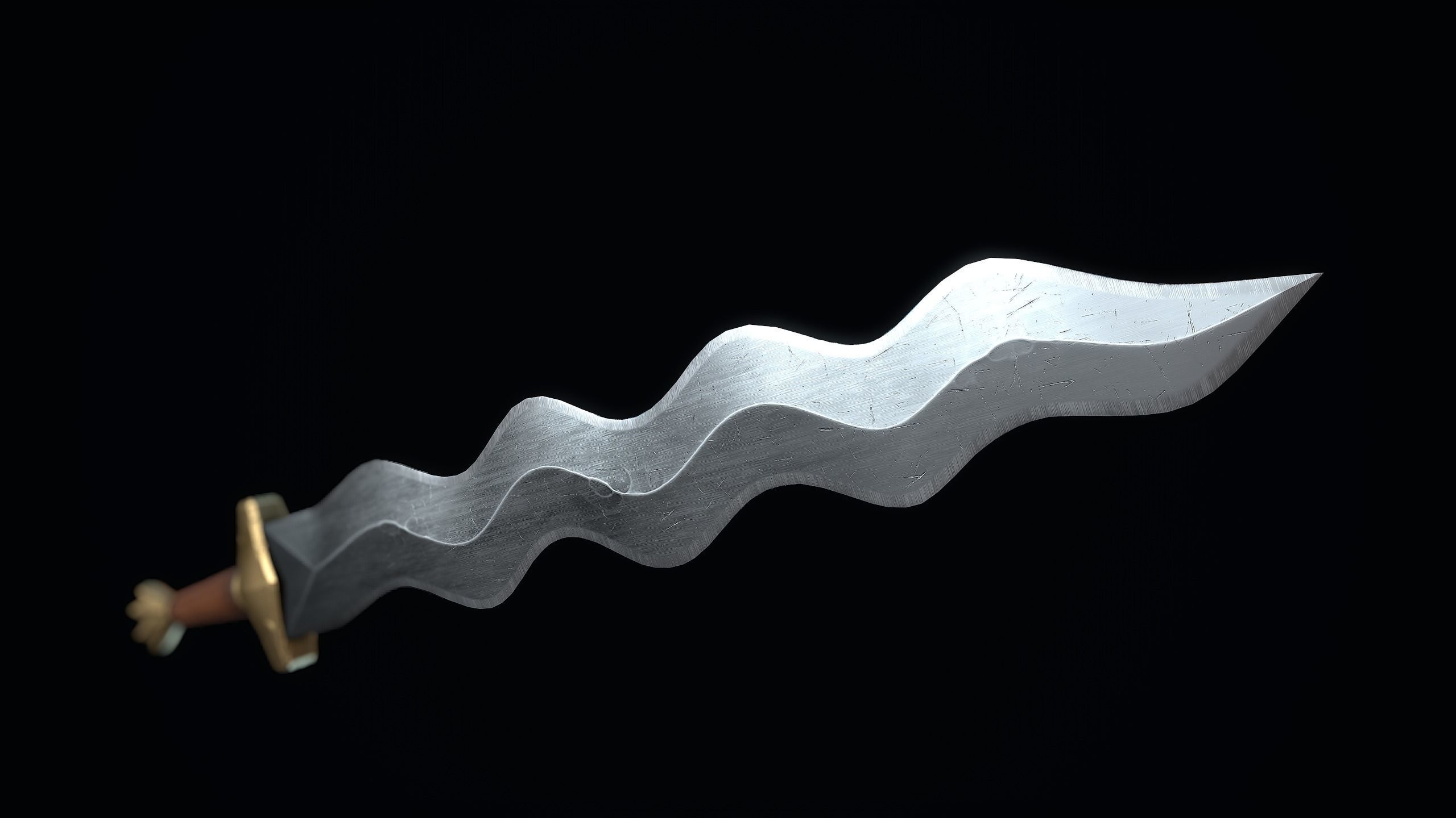 Short Flamberge Sword Low-poly 3D model_4