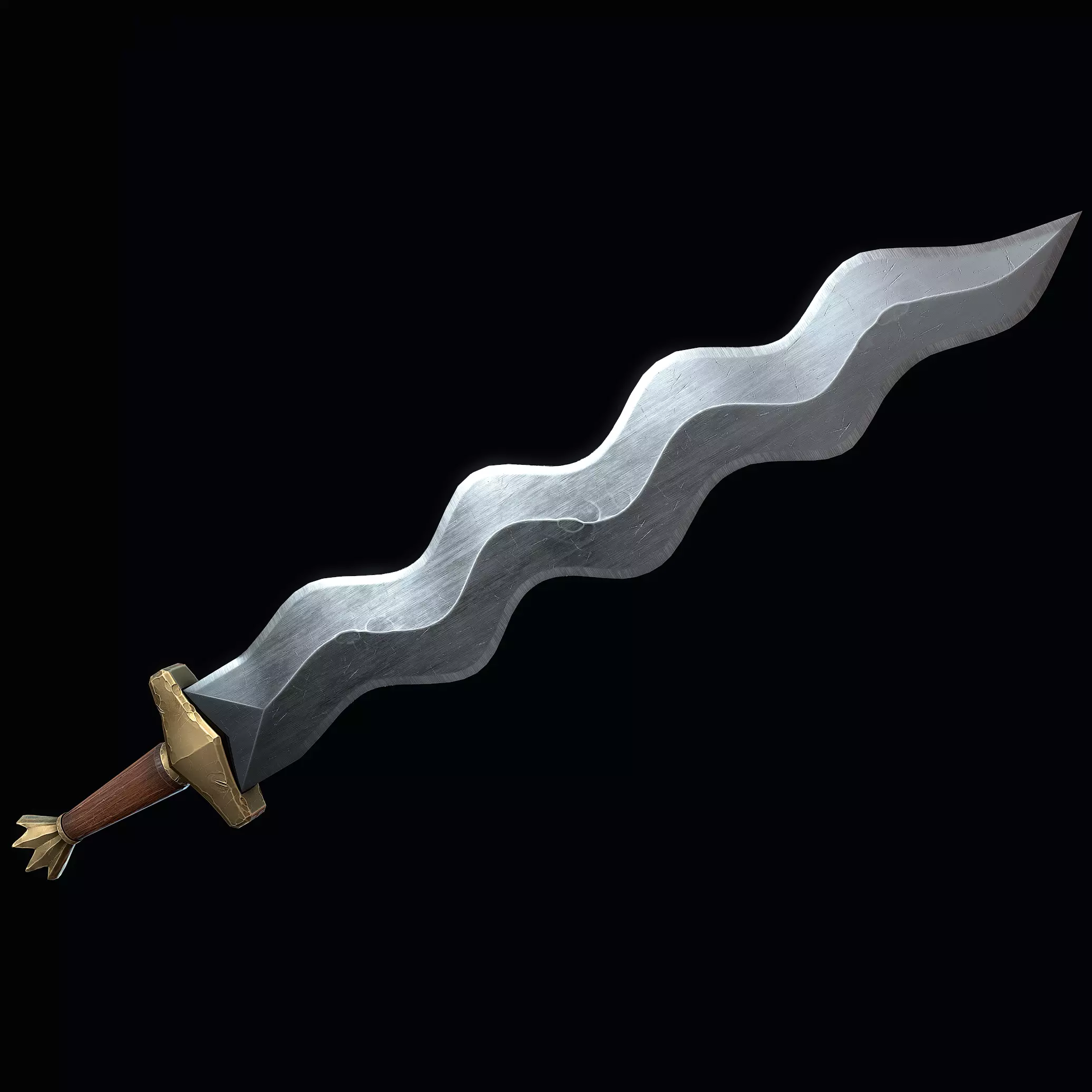 Short Flamberge Sword Low-poly 3D model_0