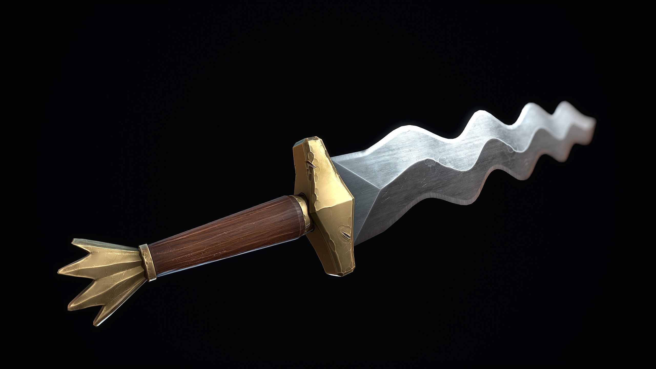 Short Flamberge Sword Low-poly 3D model_3