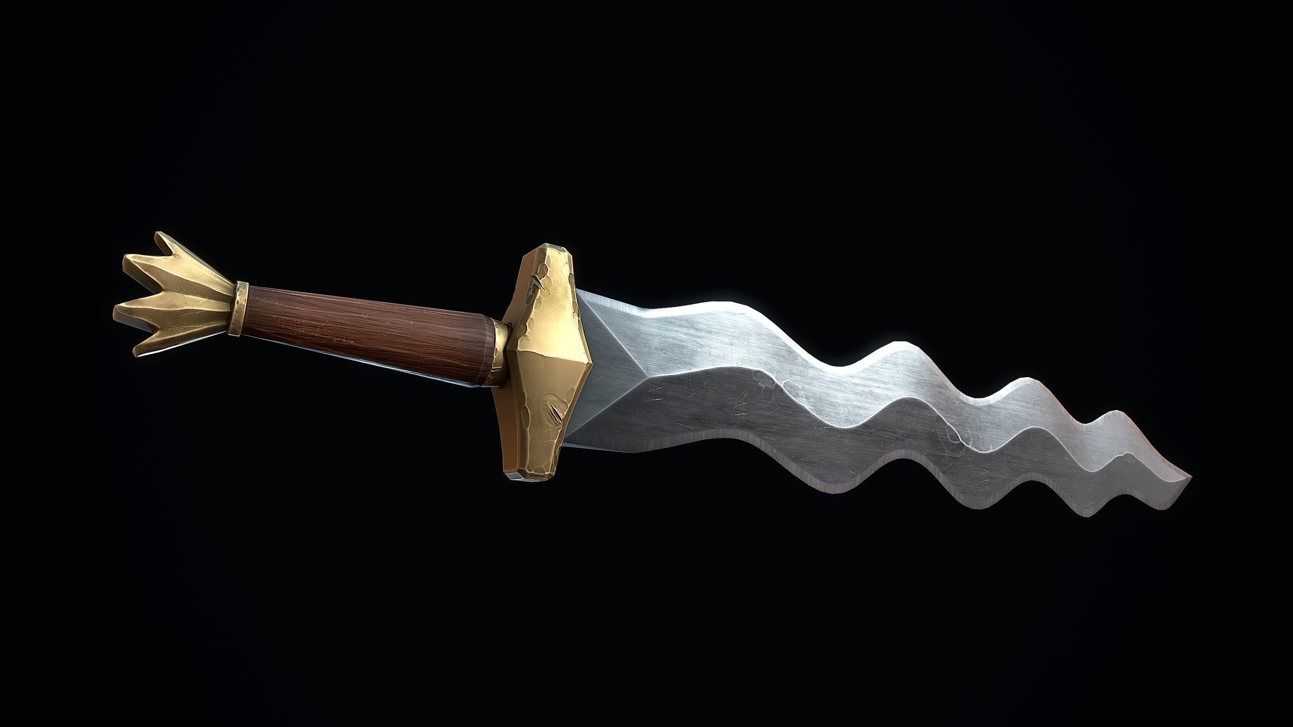Short Flamberge Sword Low-poly 3D model_5