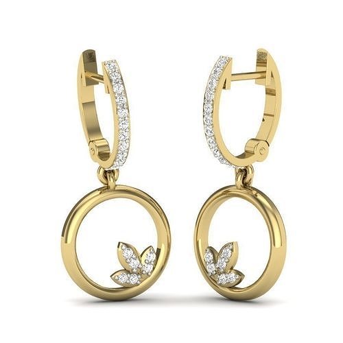 Yellow gold diamond earring-PER-043 DIA 3D print model