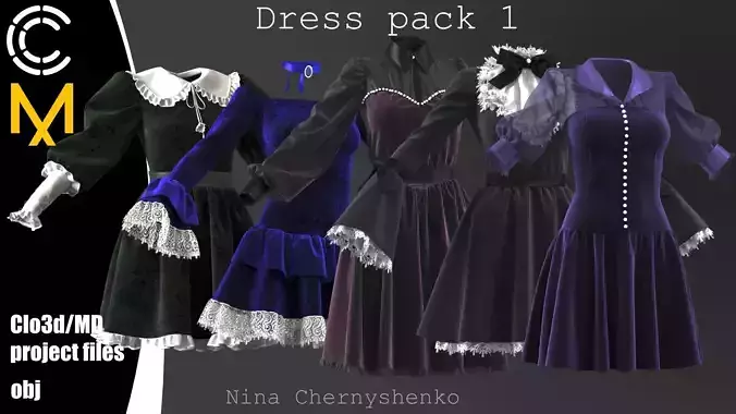 Dress pack 1 - Marvelous Designer project and OBJ
