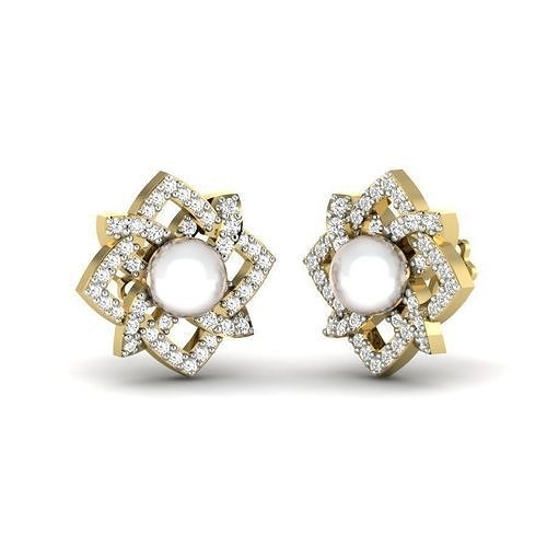 Yellow gold diamond earring-PER-064 DIA 3D print model